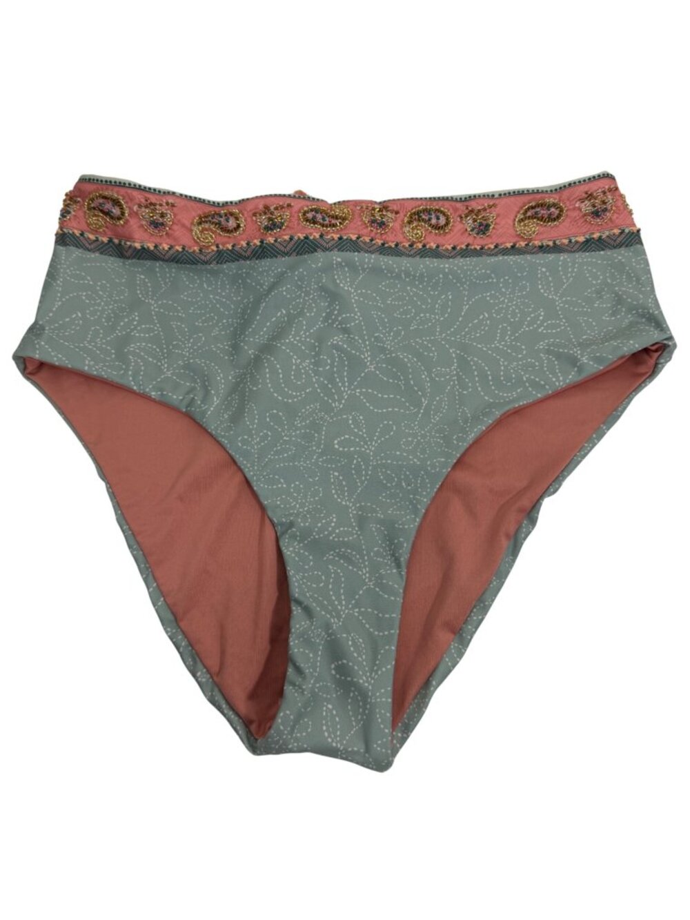 NWOT Cosita Linda High Waisted Bikini Briefs Embellished Tassel Tie Bottoms SZ L